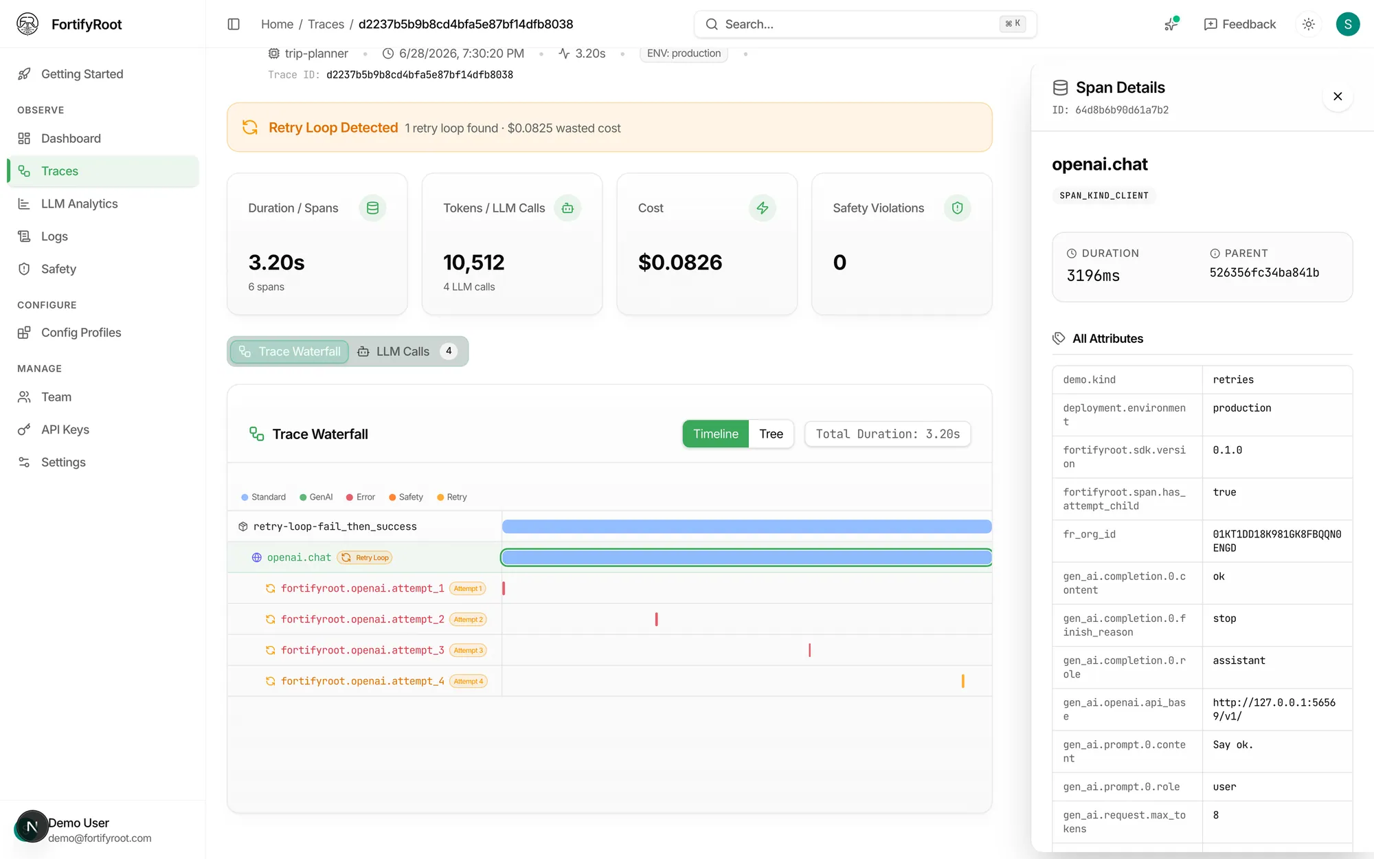 FortifyRoot Auditability: Retry loops, span by span